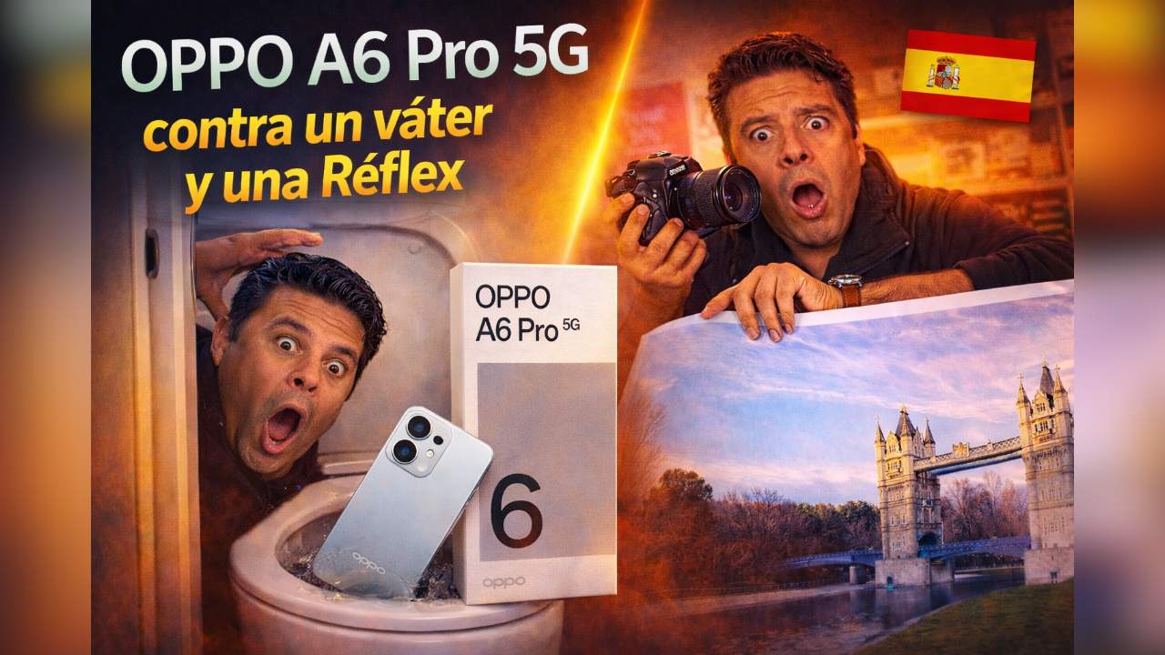 Comparativa OPPO A6 Pro 5G vs cámara réflex y test de resistencia extrema en váter con fotografía impresa de 50MP.